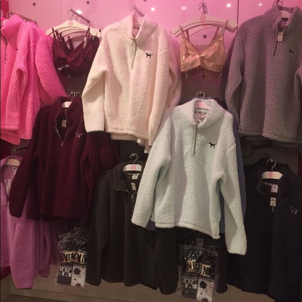 PINK sherpa quarter-zip sweatshirt